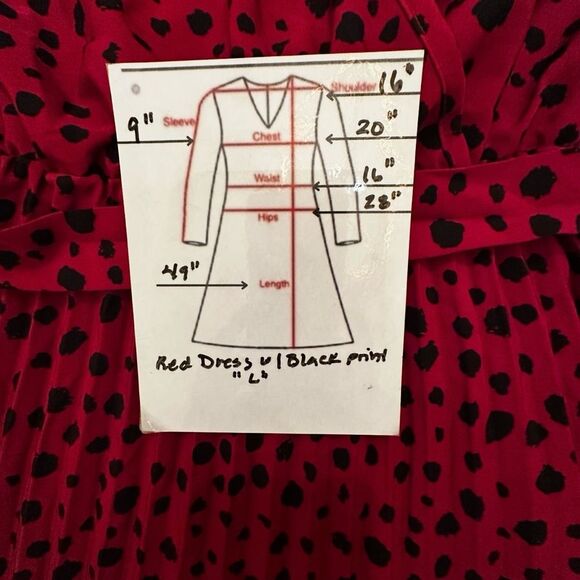 Dark Red Polka Dot Pleated Faux Wrap Dress Size L - Picture 13 of 13